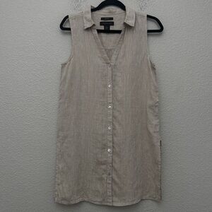 Tahari 100% Hemp Button Front Sleeveless Tunic Top Beige Size XS
